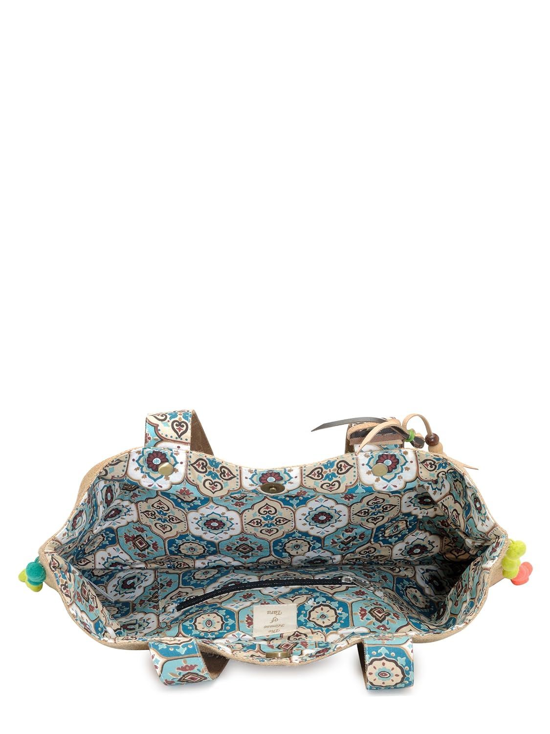 The House of tara Jute Tote Handbag | Brown Beige Printed Shoulder Bag | Tassel Embellished | Magnetic Closure | Zipper Compartment | Casual Bag for College, Office & Daily Use | For Women (Beige 2)