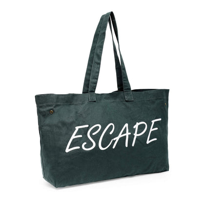 The House of tara Canvas Tote Bag with Detachable Pouch | Cotton Shopping Handbag | Magnetic Closure Tote with Zipper Pouch | Back Pocket with Zip | Escape Print | For Women