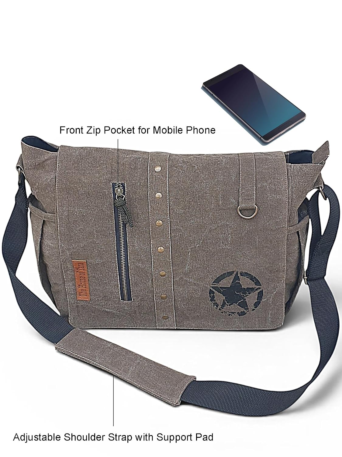 Distress Finish Sturdy Cotton Canvas Messenger Bags for Men and Women | Zip Closure, Adjustable Body Strap I Crossbody Sling | External Zip Pockets