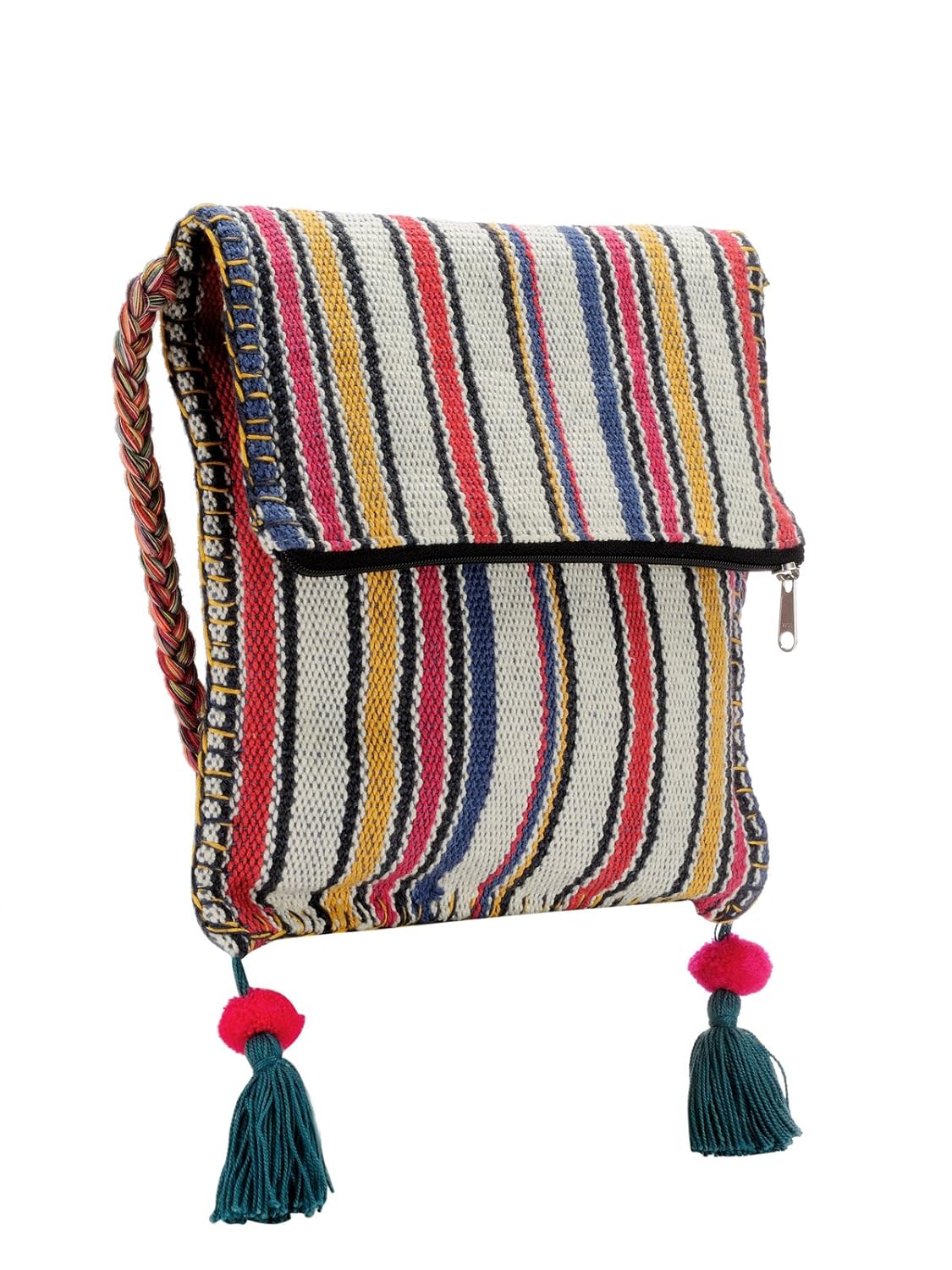 The House of tara Handloom Purse For Women | Small Crossbody Sling Bag with Waterproof Inner Lining, Tassels & Zip Pocket | Handcrafted Aesthetic Foldable Ladies Purse Handbag (Multicolor)