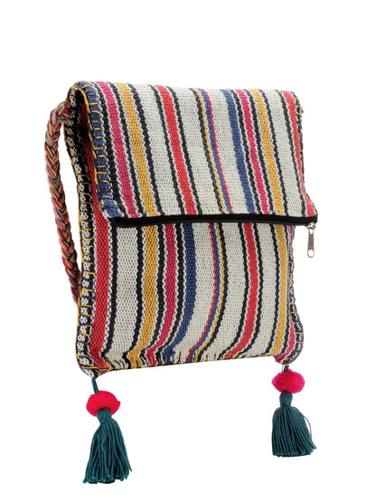 The House of tara Handloom Purse For Women | Small Crossbody Sling Bag with Waterproof Inner Lining, Tassels & Zip Pocket | Handcrafted Aesthetic Foldable Ladies Purse Handbag (Multicolor)