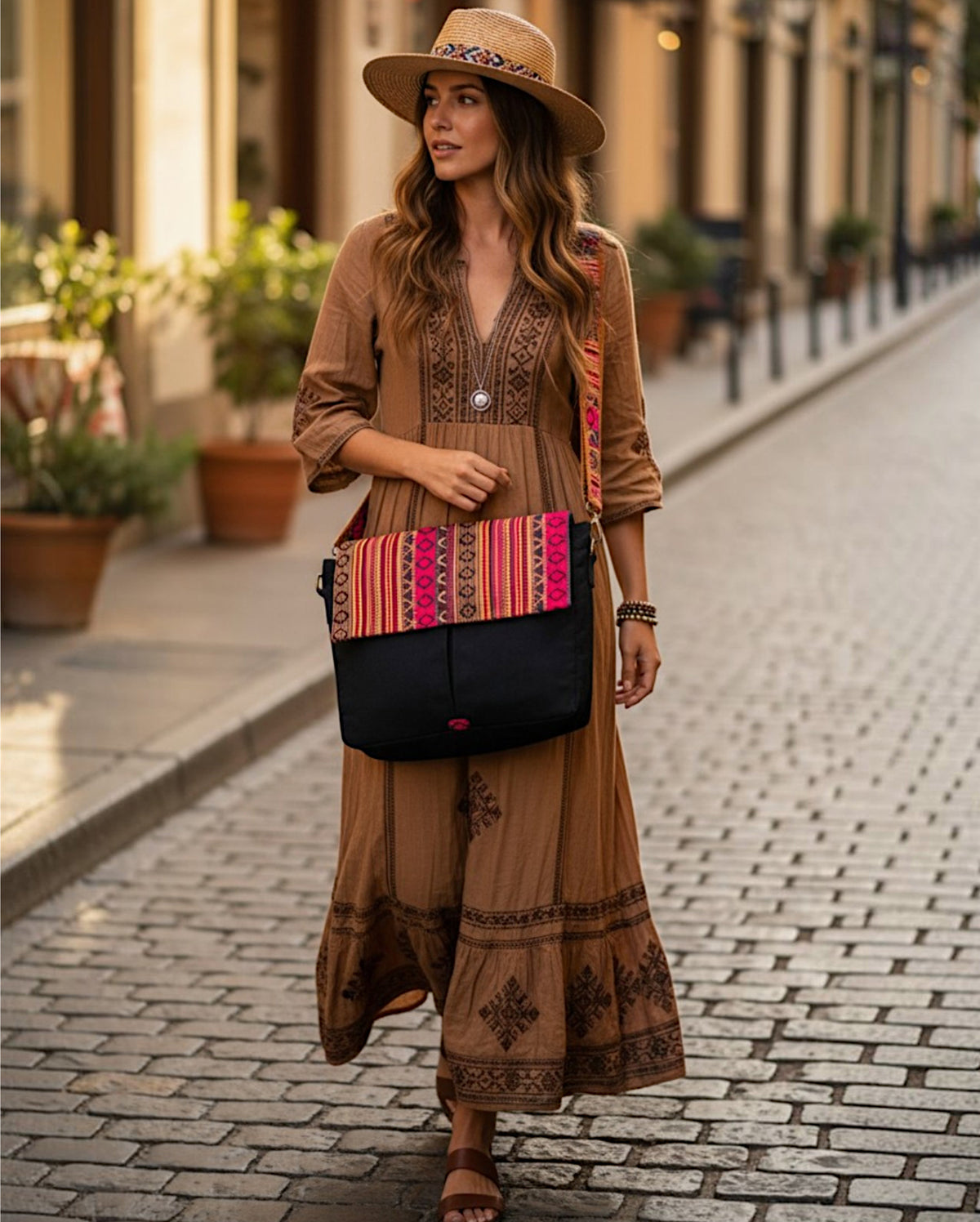 Handloom Fabric Messenger Bags for Women | Cotton Canvas Laptop Sling Bag Upto 15.6 Inches | Stylish Crossbody Sling Bag Comes with Flap Closure &  Inner Lining