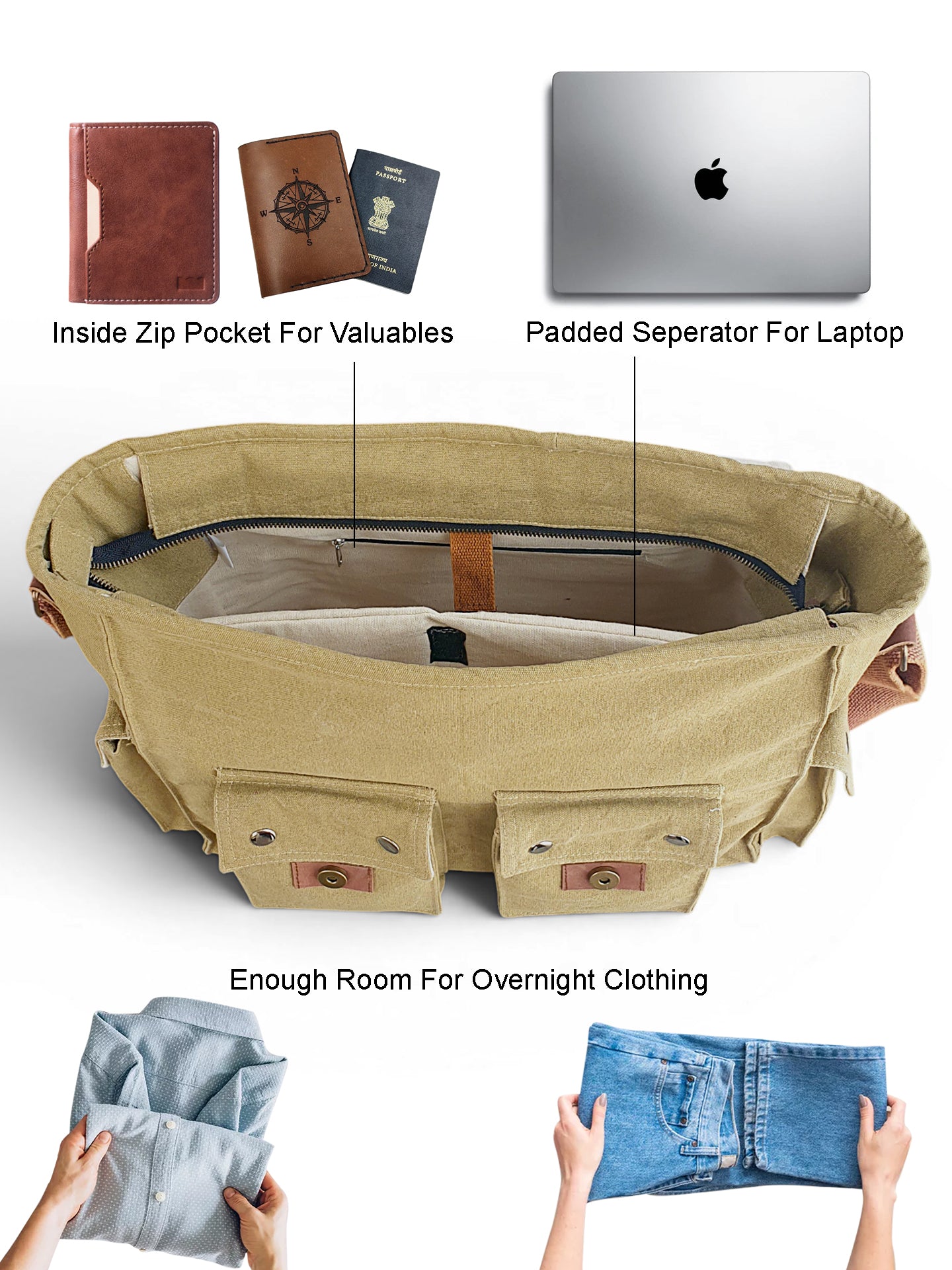 Canvas Messenger bags Large | Cotton Sling One Side Shoulder Bags for Men & Women with Adjustable Crossbody strap, Padded Partition & 4 External Pockets