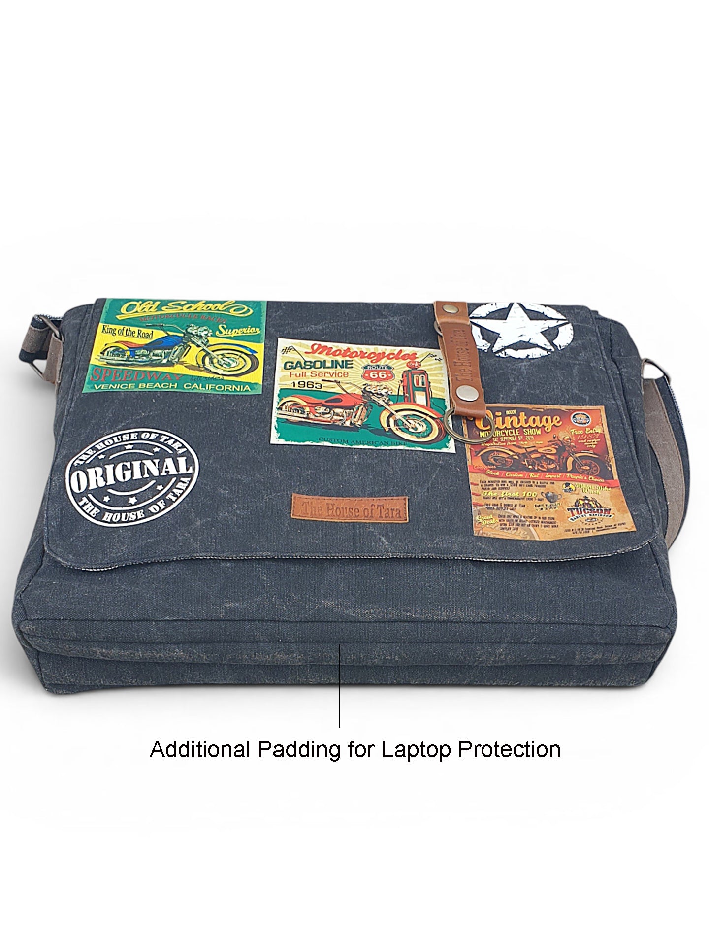 Distressed Cotton Canvas Messenger Bag for Men and Women | Printed Crossbody Sling Bag With Laptop Compartment (Upto 15.6 Inch), Broad Adjustable Straps
