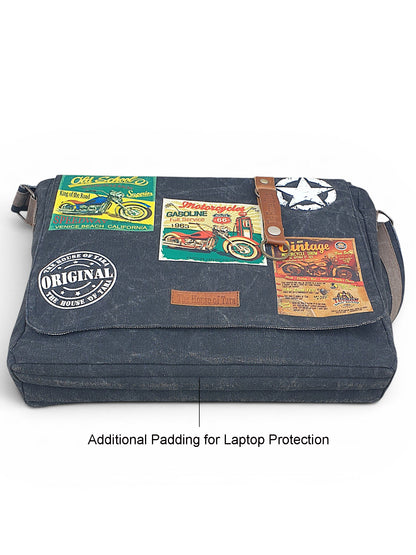 Distressed Cotton Canvas Messenger Bag for Men and Women | Printed Crossbody Sling Bag With Laptop Compartment (Upto 15.6 Inch), Broad Adjustable Straps