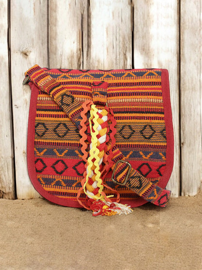 Ethnic Handloom Crossbody Sling Bag | Embellished with Tassels and Trims. Flap Closure with a Snap Button | Internal Zip Pocket | Multicolour side Crossbody Bag for Women | Handmade.