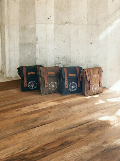 Canvas Side Sling Bag For Men & Women | Compact Messenger bag with Leather Strap on Flap Closure, Adjustable Shoulder Strap & Metal Buckle | Crossbody bag Suitable for Office