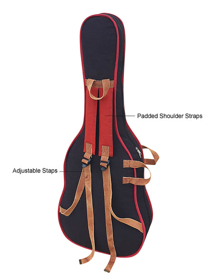 Cotton Canvas Acoustic Guitar Bag Cover | Unisex |  Inner Lining | Adjustable Padded Straps | Dream Catch Tassel Embellished | Padded Guitar Case | Dual Zip Pocket | Maroon