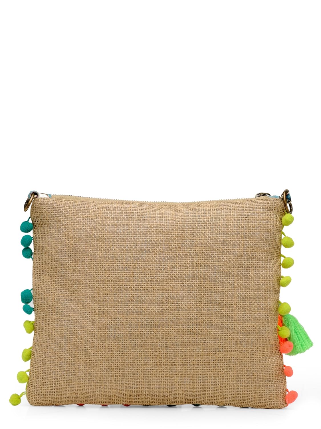The House of tara Casual Jute Purse For Women | Small Crossbody Sling Bag with Tassels, Zip Pocket & Removable Shoulder Strap | Printed Aesthetic Foldable Ladies Purse Handbag (Brown 2)