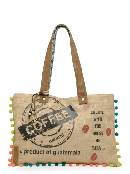 The House of tara Jute Tote Handbag | Brown Beige Printed Shoulder Bag | Tassel Embellished | Magnetic Closure | Zipper Compartment | Casual Bag for College, Office & Daily Use | For Women (Beige 3)