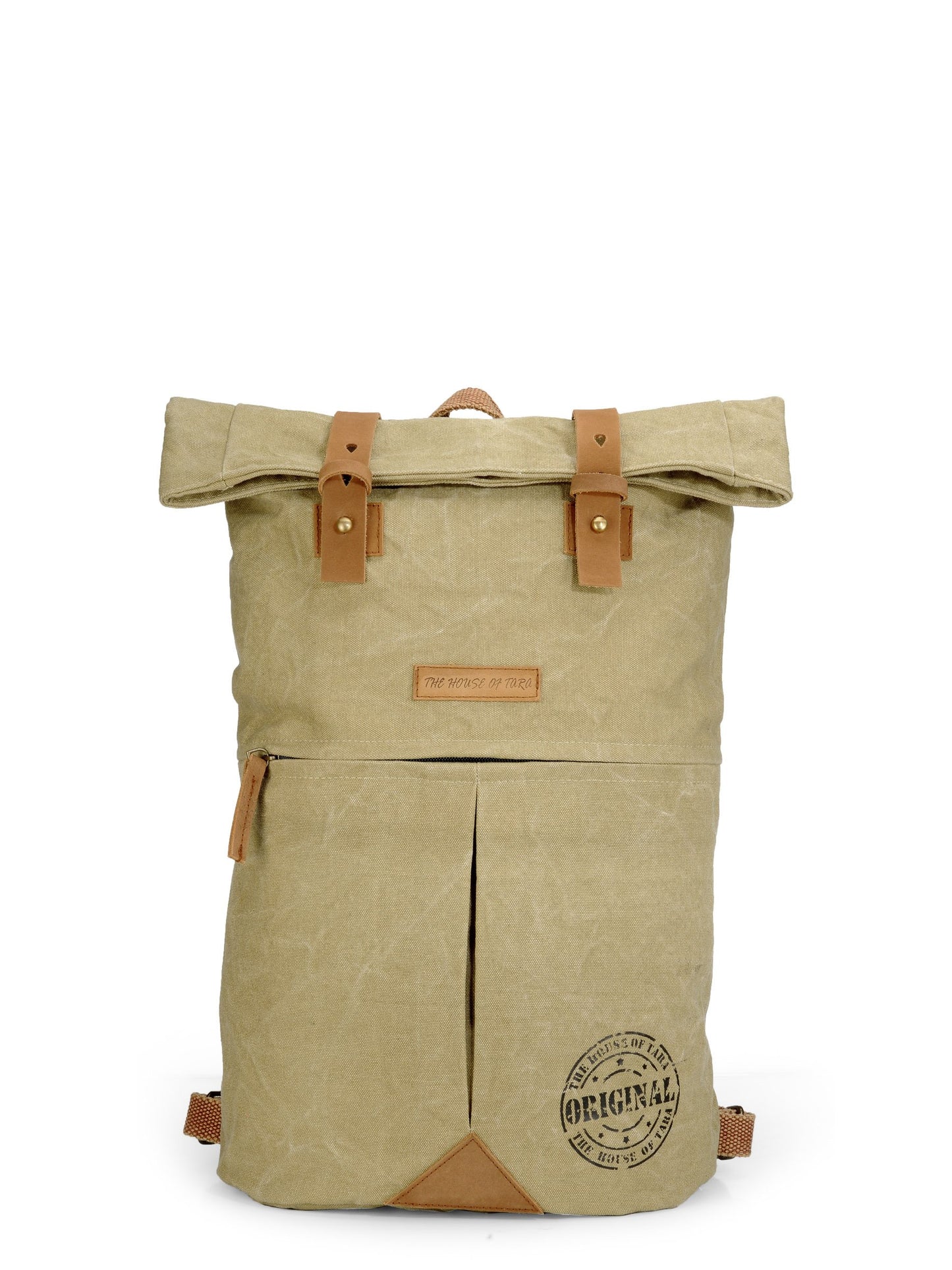 The House of Tara Canvas Backpack for Men and Women 21 Litres | Waterproof Cotton Bag with Top Roll Down Design & Leather strap Closure | Casual Backpacks Suitable for College, Travel & Hiking (Black)
