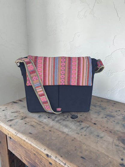 Handloom Fabric Messenger Bags for Women | Cotton Canvas Laptop Sling Bag Upto 15.6 Inches | Stylish Crossbody Sling Bag Comes with Flap Closure &  Inner Lining