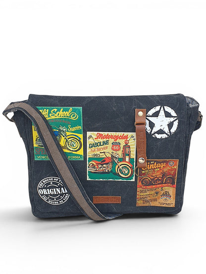 Distressed Cotton Canvas Messenger Bag for Men and Women | Printed Crossbody Sling Bag With Laptop Compartment (Upto 15.6 Inch), Broad Adjustable Straps