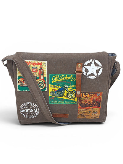 Distressed Cotton Canvas Messenger Bag for Men and Women | Printed Crossbody Sling Bag With Laptop Compartment (Upto 15.6 Inch), Broad Adjustable Straps