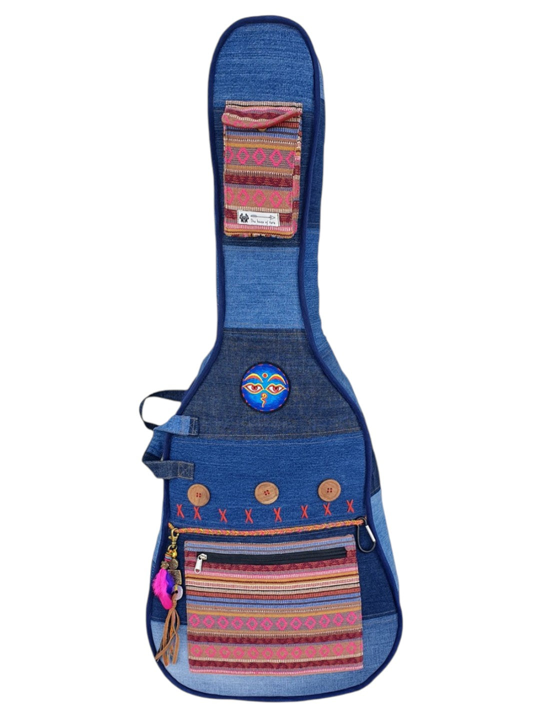 Denim Cotton Fabric Acoustic Guitar Bag Cover for Men and Women | Modern Guitar Case |  Inner Lining | Adjustable Straps | Padded Protection | Zip Pocket | Blue