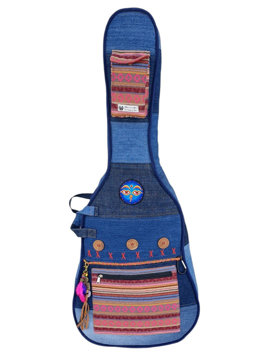 Denim Cotton Fabric Acoustic Guitar Bag Cover for Men and Women | Modern Guitar Case |  Inner Lining | Adjustable Straps | Padded Protection | Zip Pocket | Blue
