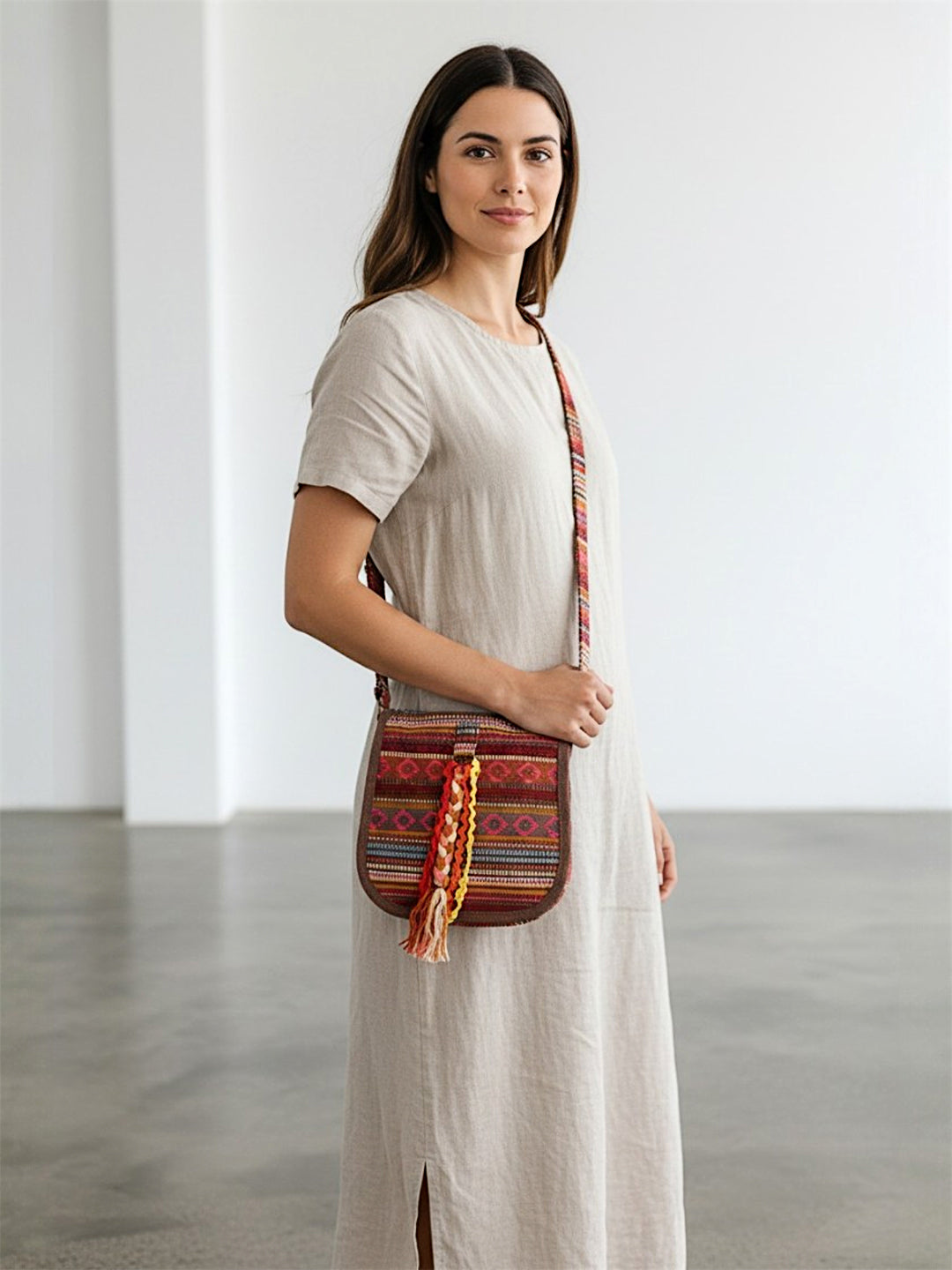 Ethnic Handloom Crossbody Sling Bag | Embellished with Tassels and Trims. Flap Closure with a Snap Button | Internal Zip Pocket | Multicolour side Crossbody Bag for Women | Handmade.