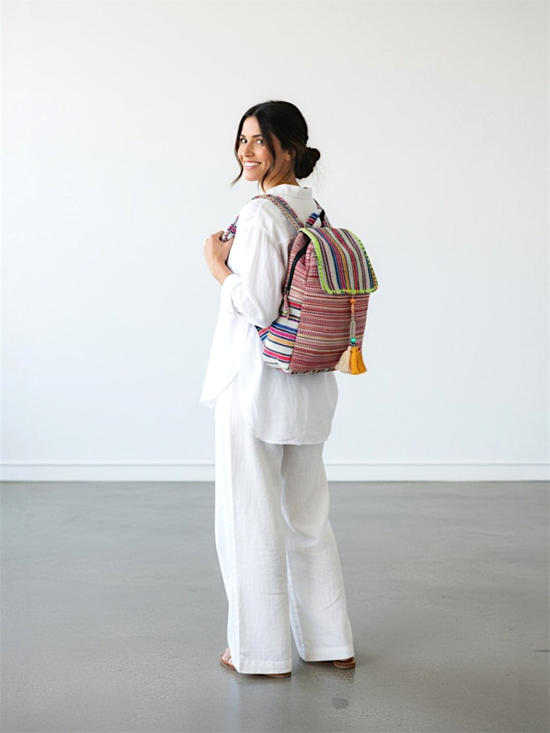 Handloom Fabric Backpack for Women 10 Litres | Multicolour Casual Cloth Bag with  Inner lining | Stylish Bag suitable for College, Travel & Beach