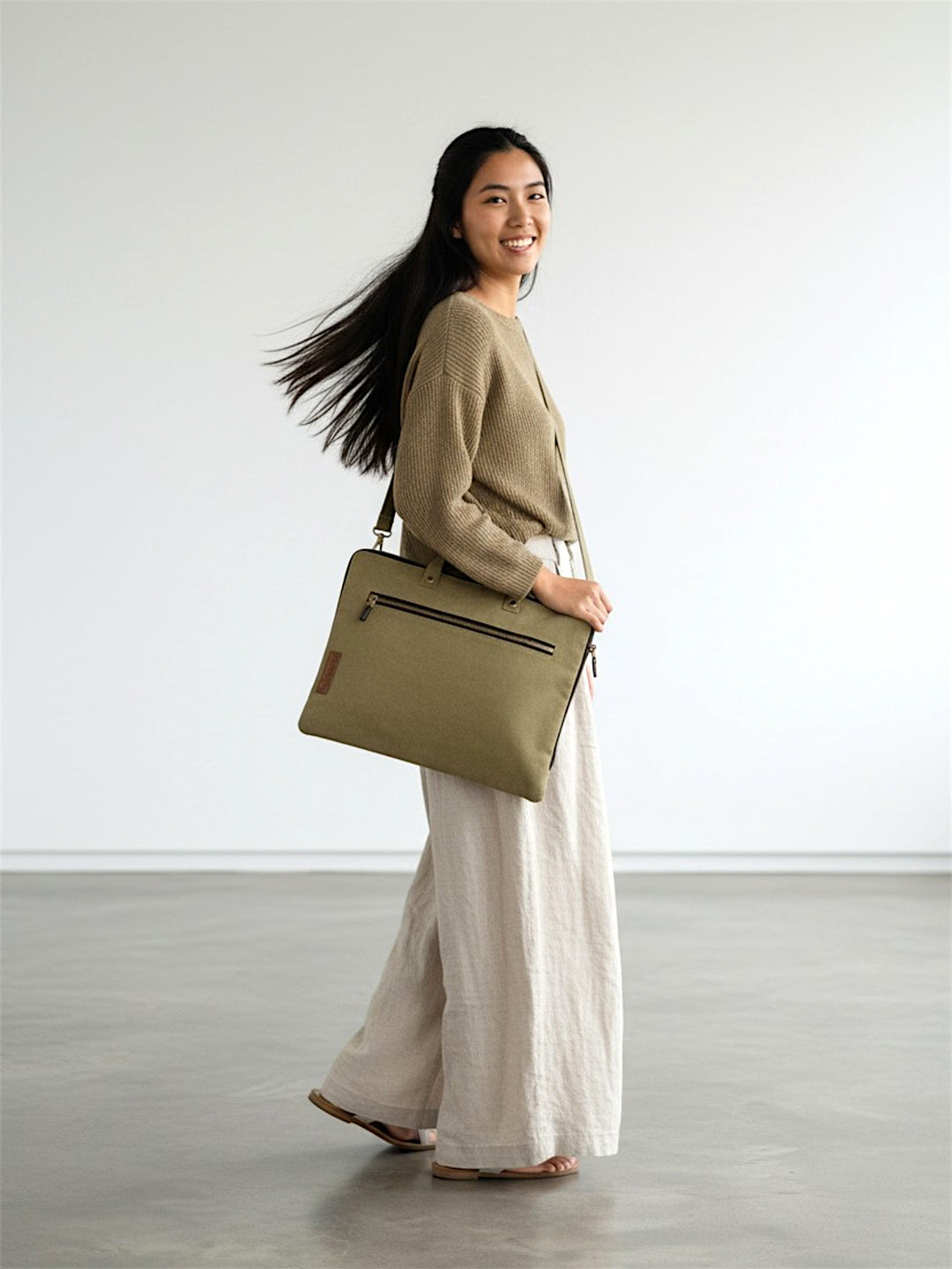 Beige Canvas Laptop MacBook Messenger Bag for Men and Women | Formal Business Slim Crossbody Sling Bag for College Purpose | Laptop Upto 15.6 Inch | Handbags with Shoulder Straps