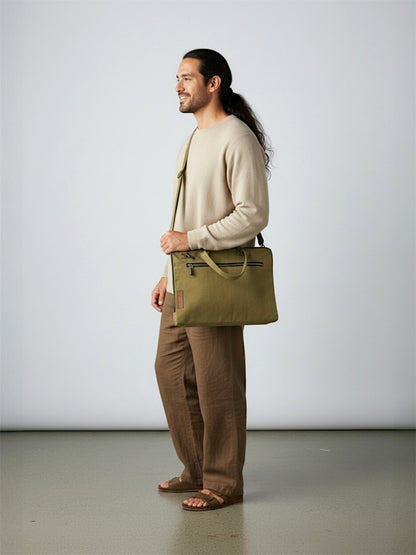 Beige Canvas Laptop MacBook Messenger Bag for Men and Women | Formal Business Slim Crossbody Sling Bag for College Purpose | Laptop Upto 15.6 Inch | Handbags with Shoulder Straps