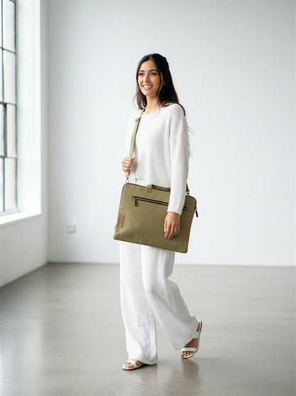 Beige Canvas Laptop MacBook Messenger Bag for Men and Women | Formal Business Slim Crossbody Sling Bag for College Purpose | Laptop Upto 15.6 Inch | Handbags with Shoulder Straps