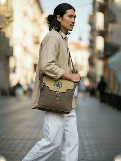 Sturdy Cotton Canvas Messenger Bags for Men and Women | With two Magnetic Snap Buttons Flap Closure, Adjustable Body Strap & Multiutility Lobster Hook