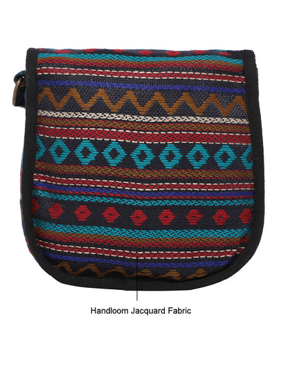 Ethnic Handloom Crossbody Sling Bag | Embellished with Tassels and Trims. Flap Closure with a Snap Button | Internal Zip Pocket | Multicolour side Crossbody Bag for Women | Handmade.