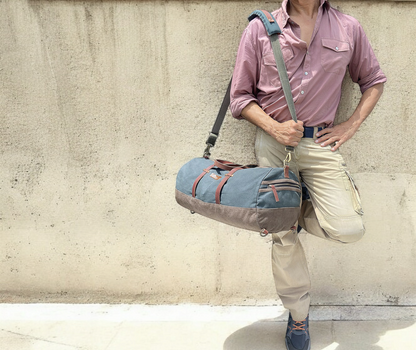 Convertible Canvas Travel Duffle Bag 25 litres | Gym Sports Duffel Backpack | Unisex | Adjustable Removable Strap | Luggage Garment Bag | Quick Access Pockets |