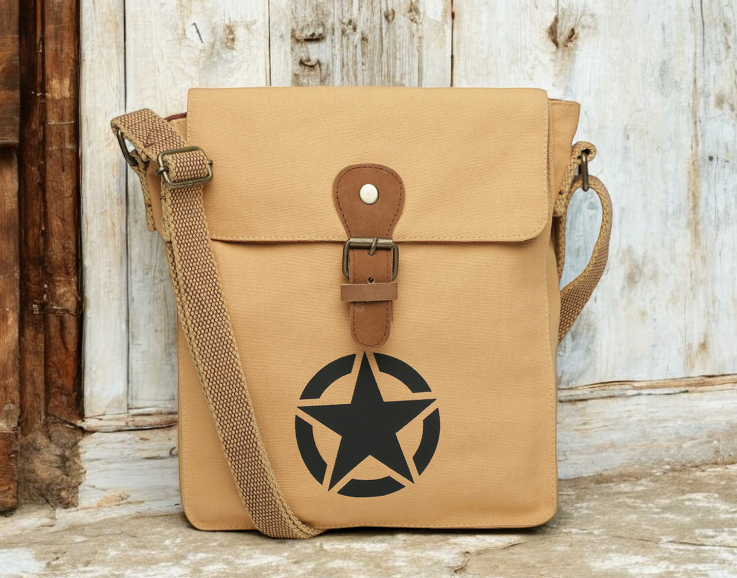 Canvas Side Sling Bag For Men & Women | Compact Messenger bag with Leather Strap on flap closure, Adjustable Shoulder Strap & Snap buttons | Casual bag for Office & Travel