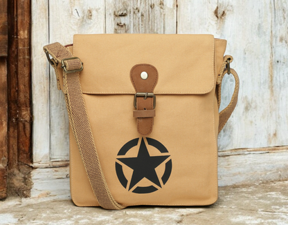 Canvas Side Sling Bag For Men & Women | Compact Messenger bag with Leather Strap on flap closure, Adjustable Shoulder Strap & Snap buttons | Casual bag for Office & Travel