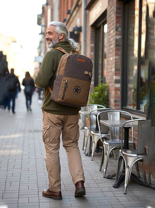 Canvas Laptop Backpack for Men & Women 18 Liters | Casual Bag with Heavy Canvas Lining/Trolley Strap & Laptop Compartment | Suitable for College & Travel (Khaki Brown)