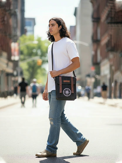 Canvas Side Sling Bag For Men & Women | Compact Messenger bag with Leather Strap on Flap Closure, Adjustable Shoulder Strap & Metal Buckle | Crossbody bag Suitable for Office