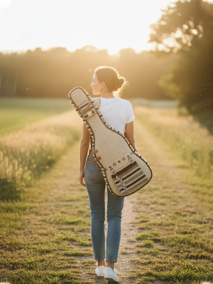 Ethnic Handloom Fabric Acoustic Guitar Bag Cover for Men and Women | Modern Guitar Case | Inner Lining | Adjustable Straps | Padded Protection | Zip Pockets |