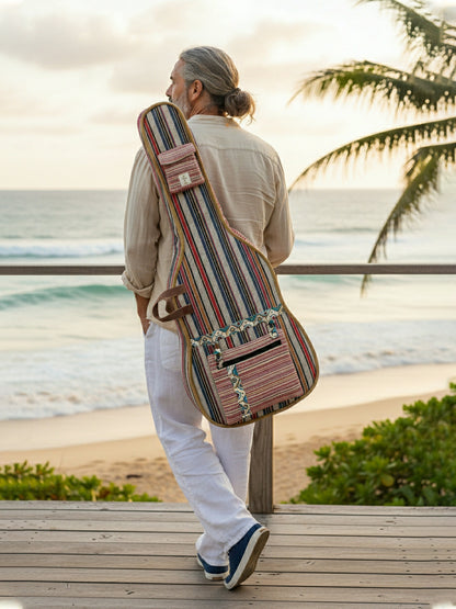 Ethnic Handloom Fabric Acoustic Guitar Bag Cover for Men and Women | Modern Guitar Case | Inner Lining | Adjustable Straps | Padded Protection | Zip Pockets |