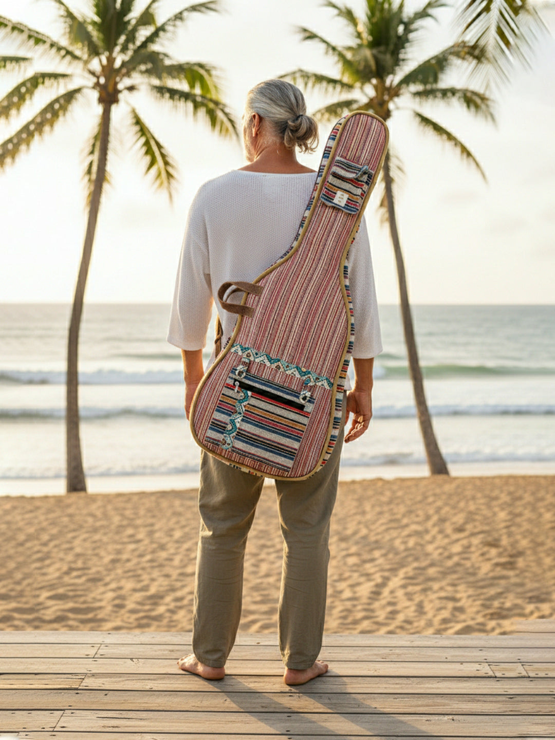 Ethnic Handloom Fabric Acoustic Guitar Bag Cover for Men and Women | Modern Guitar Case | Inner Lining | Adjustable Straps | Padded Protection | Zip Pockets |