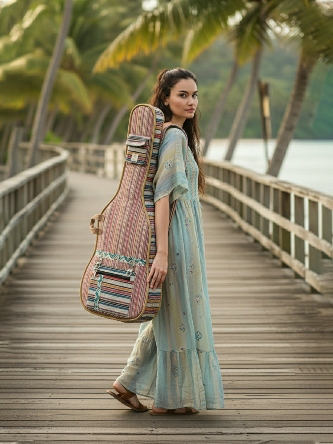 Ethnic Handloom Fabric Acoustic Guitar Bag Cover for Men and Women | Modern Guitar Case | Inner Lining | Adjustable Straps | Padded Protection | Zip Pockets |