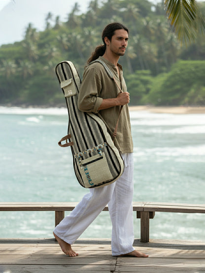 Ethnic Handloom Fabric Acoustic Guitar Bag Cover for Men and Women | Modern Guitar Case | Inner Lining | Adjustable Straps | Padded Protection | Zip Pockets |