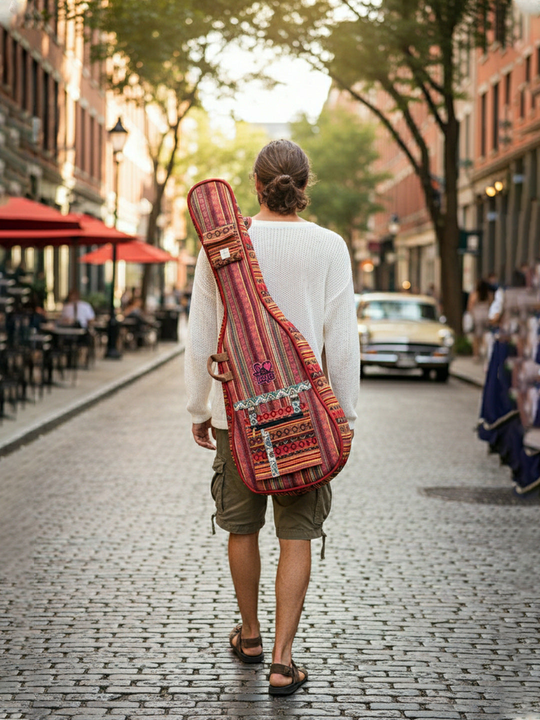 Ethnic Handloom Fabric Acoustic Guitar Bag Cover for Men and Women | Modern Guitar Case |  Inner Lining | Adjustable Straps | Padded Protection | Zip Pocket |