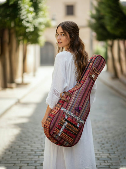 Ethnic Handloom Fabric Acoustic Guitar Bag Cover for Men and Women | Modern Guitar Case |  Inner Lining | Adjustable Straps | Padded Protection | Zip Pocket |