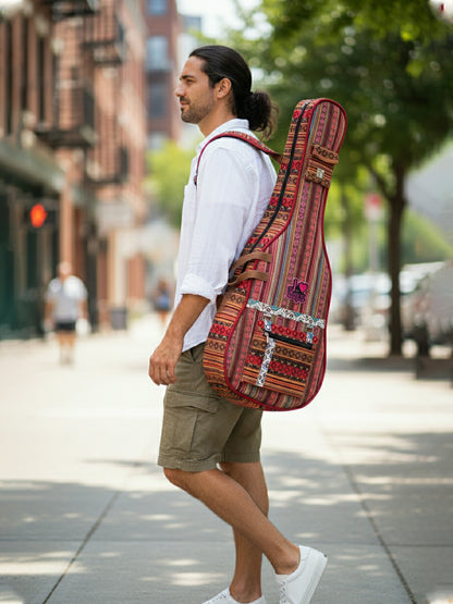 Ethnic Handloom Fabric Acoustic Guitar Bag Cover for Men and Women | Modern Guitar Case |  Inner Lining | Adjustable Straps | Padded Protection | Zip Pocket |