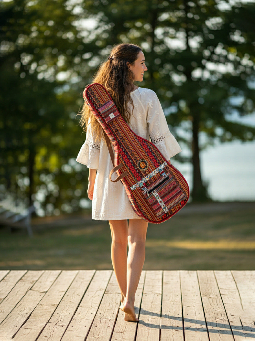 Ethnic Handloom Fabric Acoustic Guitar Bag Cover for Men and Women | Modern Guitar Case |  Inner Lining | Adjustable Straps | Padded Protection | Zip Pocket |
