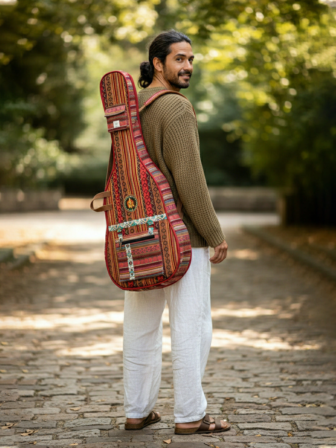 Ethnic Handloom Fabric Acoustic Guitar Bag Cover for Men and Women | Modern Guitar Case |  Inner Lining | Adjustable Straps | Padded Protection | Zip Pocket |