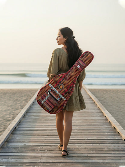 Ethnic Handloom Fabric Acoustic Guitar Bag Cover for Men and Women | Modern Guitar Case |  Inner Lining | Adjustable Straps | Padded Protection | Zip Pocket |