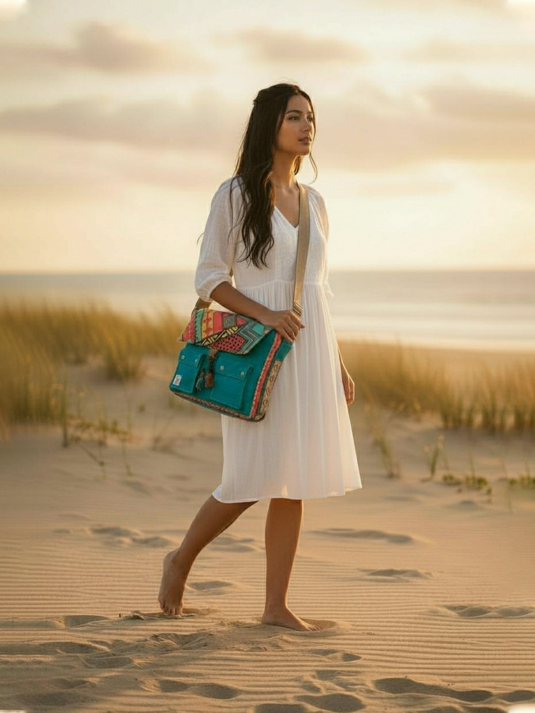 Messenger Bags for Women | Teal Laptop Messenger Bag made with Canvas | Fits up to 15.6 Inches Laptop/MacBook | Ladies Crossbody Sling Bag Comes with 2 External Pockets