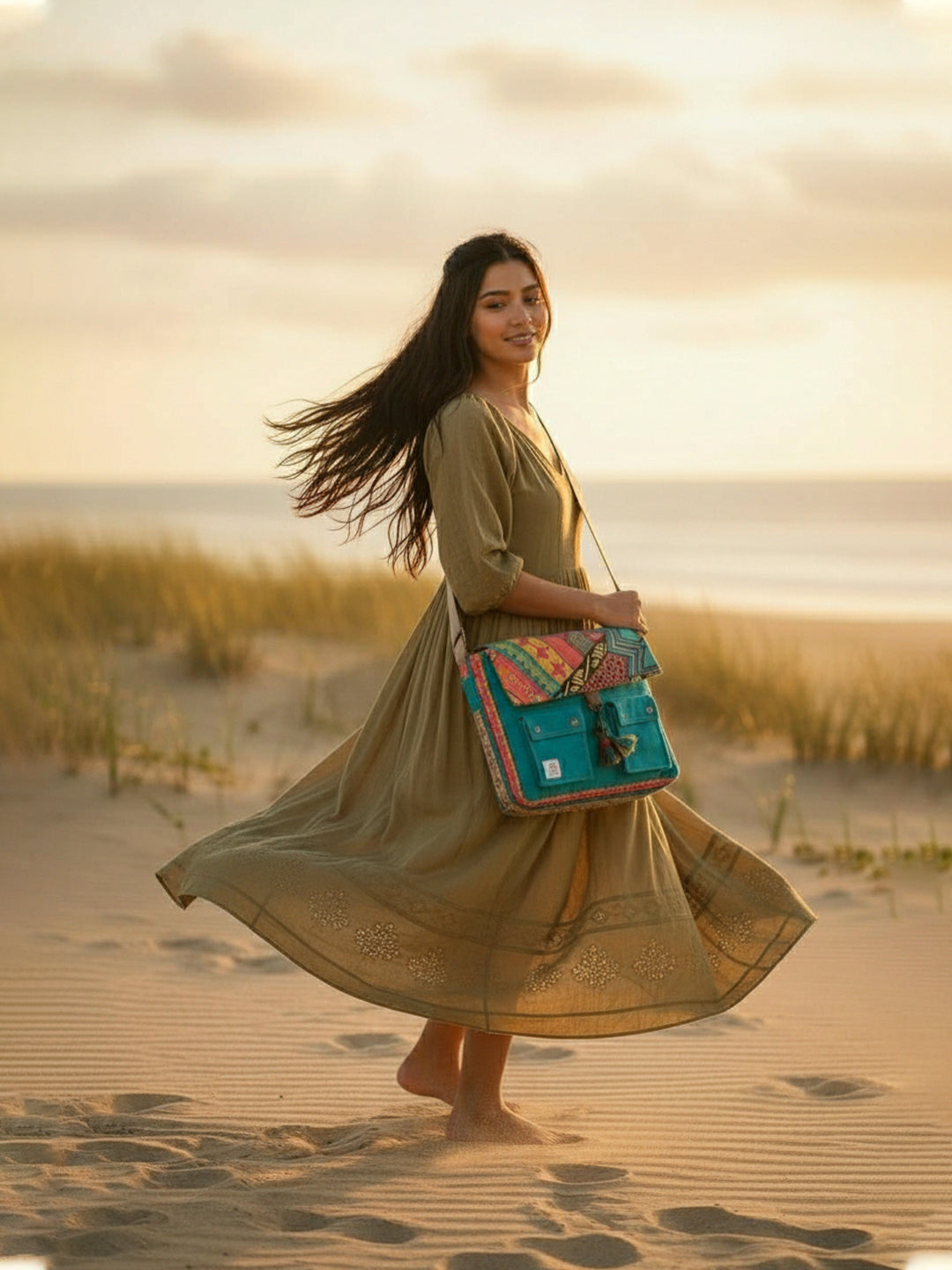 Messenger Bags for Women | Teal Laptop Messenger Bag made with Canvas | Fits up to 15.6 Inches Laptop/MacBook | Ladies Crossbody Sling Bag Comes with 2 External Pockets