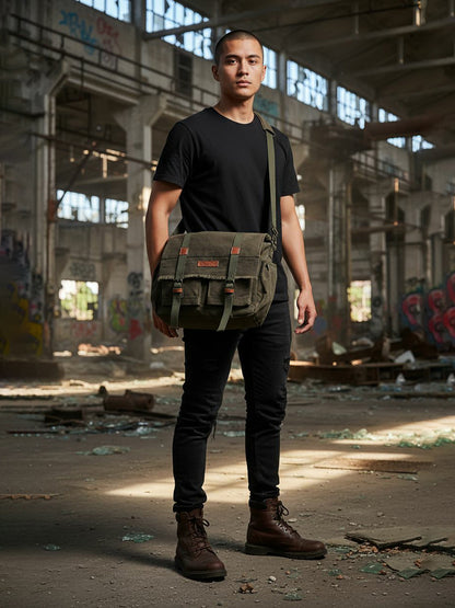 Canvas Messenger Bag for Men and Women | Sling Laptop Bag fits Upto 15.6 Inch Size | Crossbody Bag with  Inner Lining, Adjustable Straps & Padded Partition
