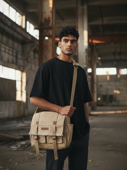 Canvas Messenger Bag for Men and Women | Sling Laptop Bag fits Upto 15.6 Inch Size | Crossbody Bag with  Inner Lining, Adjustable Straps & Padded Partition