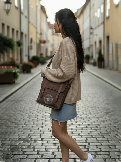 Canvas Side Sling Bag For Men & Women | Compact Messenger bag with Leather Strap on Flap Closure, Adjustable Shoulder Strap & Metal Buckle | Crossbody bag Suitable for Office