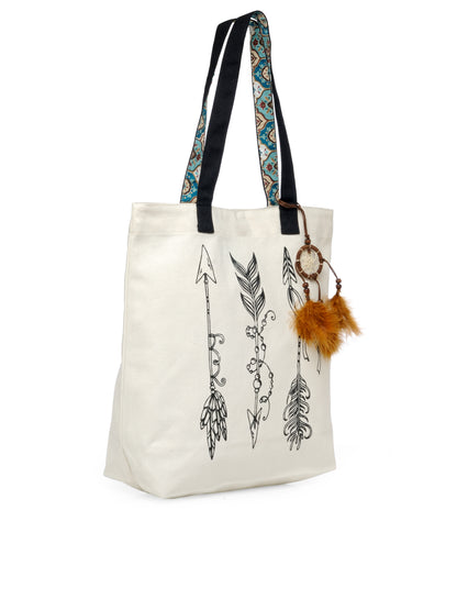 Cotton Canvas Tote Bag | Magnetic Closure & a Safety Pocket | Stylish Shoulder Bag for College & Daily Use | Digital Printed Design | With Tassel | For Women & Girls