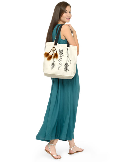 Cotton Canvas Tote Bag | Magnetic Closure & a Safety Pocket | Stylish Shoulder Bag for College & Daily Use | Digital Printed Design | With Tassel | For Women & Girls